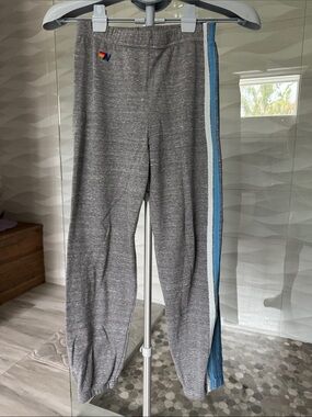 Aviator Nation Girls Gray Joggers with Blue Side Stripes 14